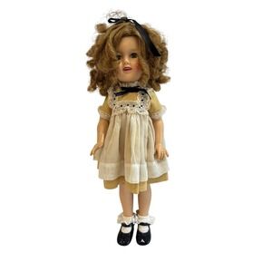 Vintage 1950s SHIRLEY TEMPLE 17" Doll ST-17-1 ‎ Ideal Gold Dress Black Ribbon